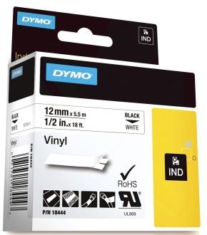 131991 Dymo 18444 Tape DYMO Rhino vinyl sort/hvit 12mm 